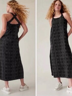 Athleta ARRIVAL DRESS, Amara Stripe Black Maxi NWT!